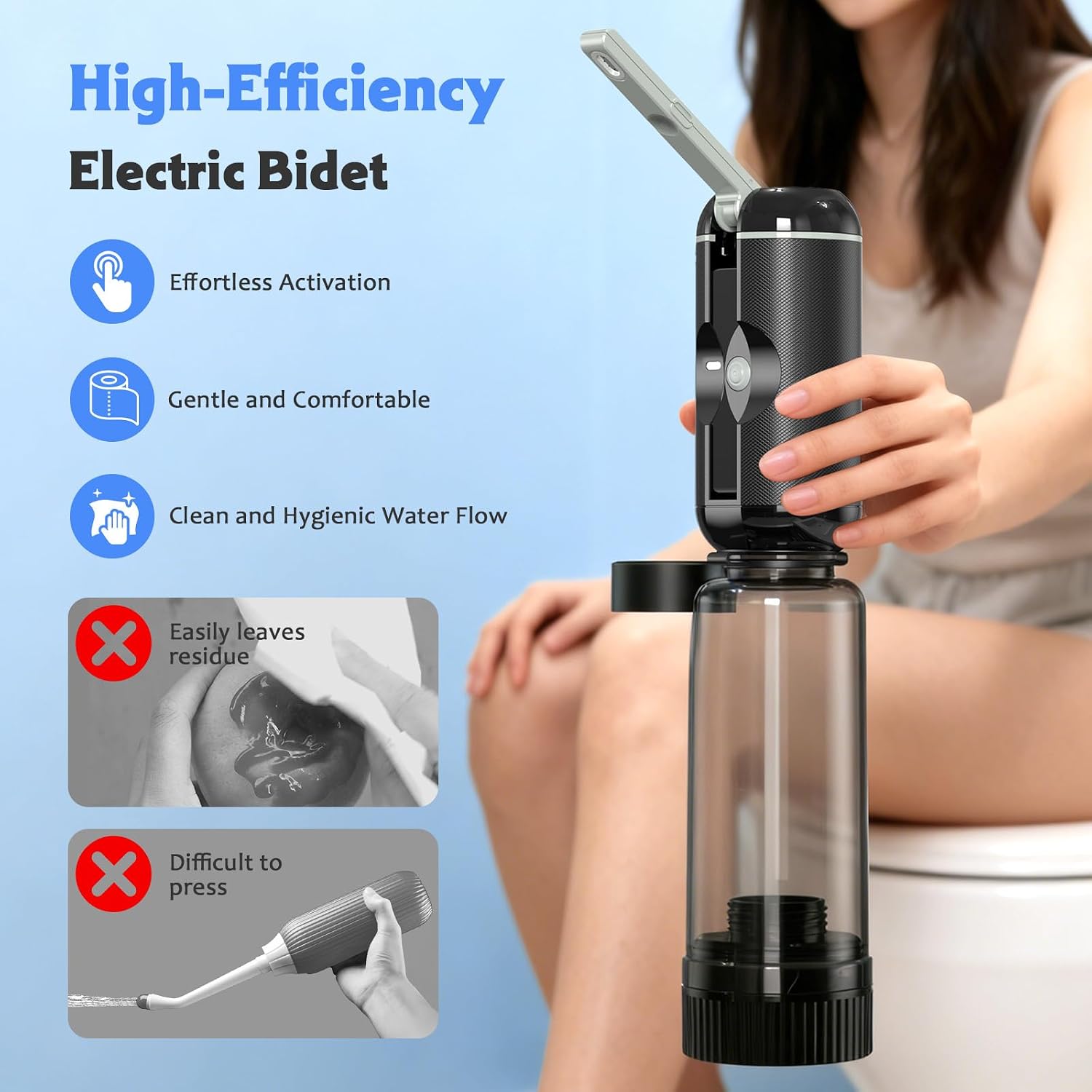 Detalle 2 de JUTIMER Portable Bidet, USB-Rechargeable Travel Sprayer with Two Bottles