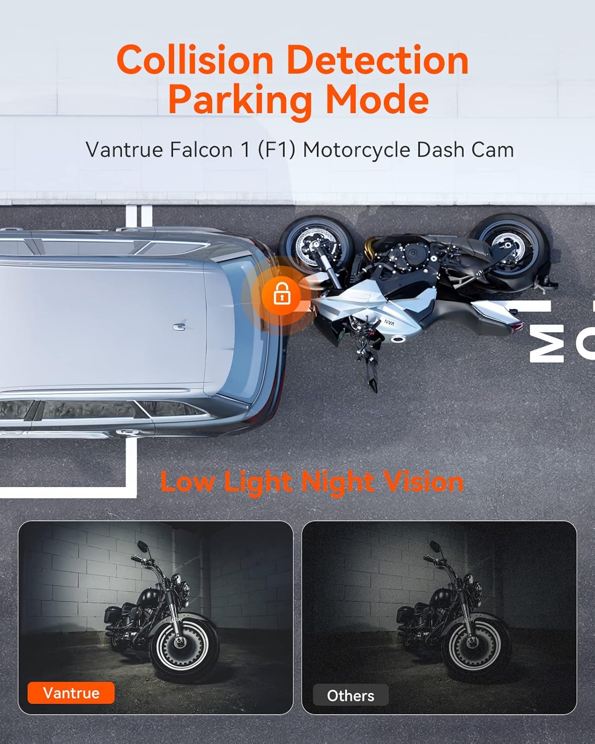 Thumbnail 5 de VANTRUE F1 Motorcycle Camera (4K front + 1080P rear, 5GHz WiFi, GPS, HDR/WDR, IP67, 24H parking mode)