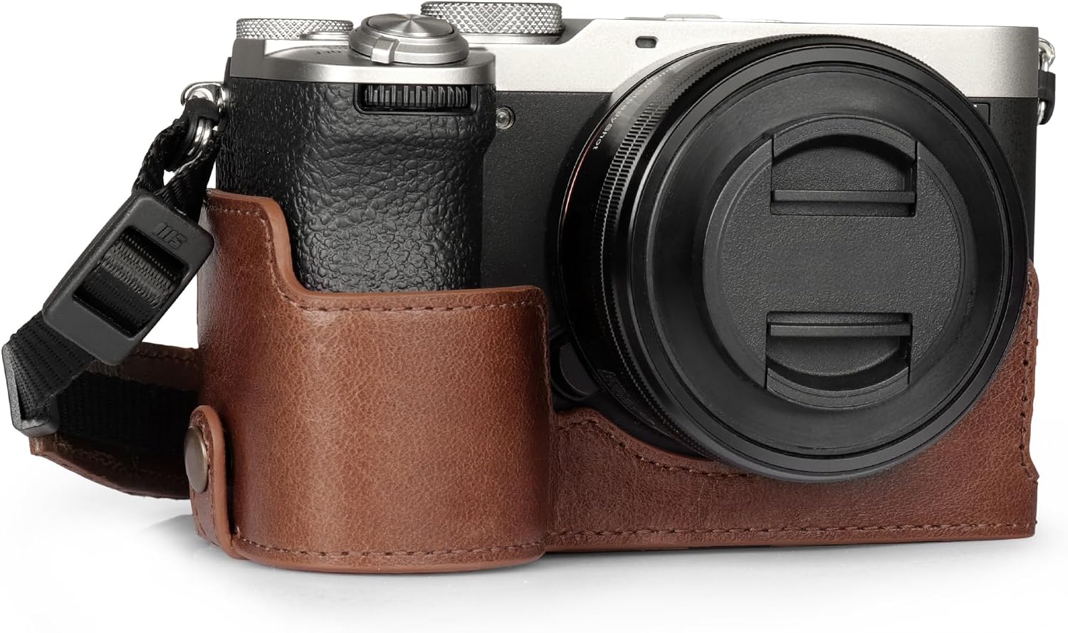 Detalle de MegaGear etui na aparat Sony Alpha a7C II z prawdziwej skóry, brązowe
