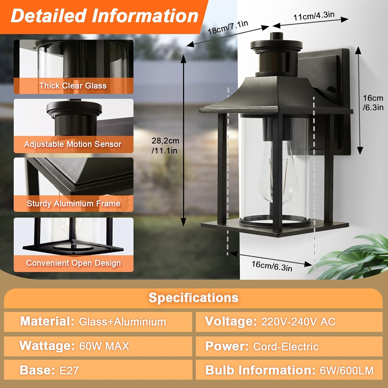 Detalle 2 de LMP PIR outdoor wall light with motion