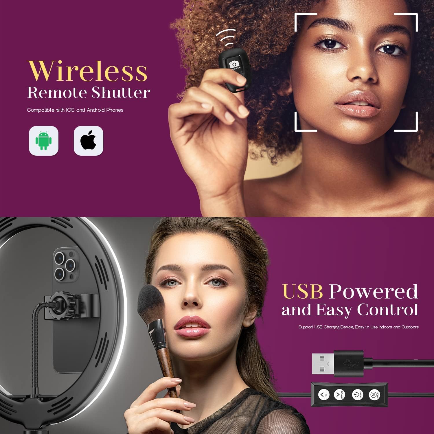 Detalle de 12-Inch Ring Light with Tripod Stand and Dual Phone Holders