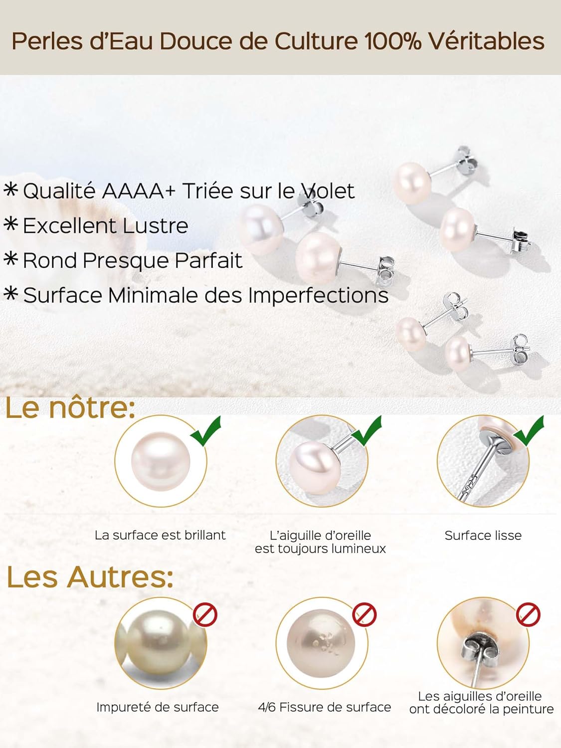 Thumbnail 3 de ChicSilver Boucles d'oreilles Perle de Culture d'Eau Douce Argent 925 – 4/6/8/10 mm, hypoallergéniques