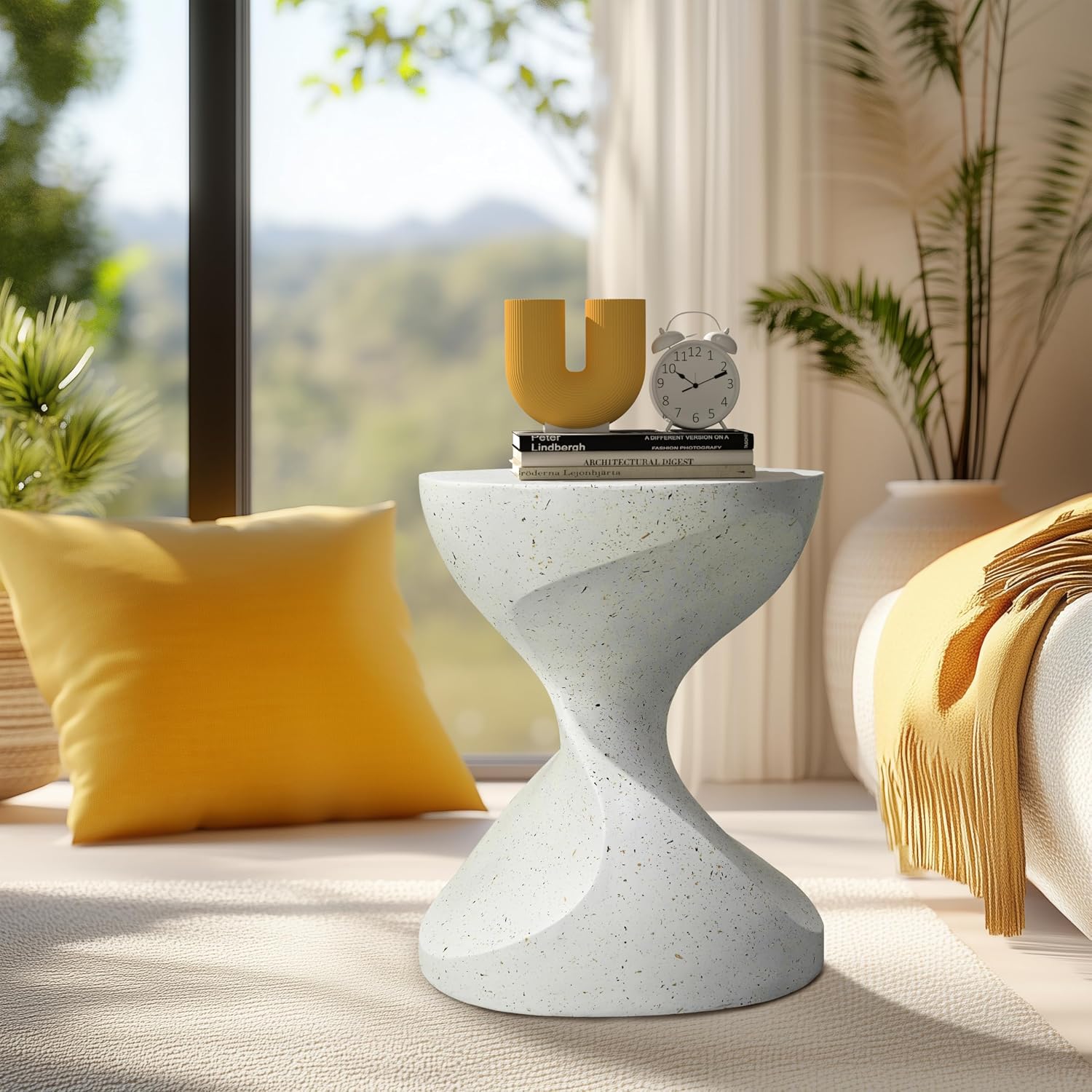 Detalle de Wisfor XZ1626 Round Concrete Side Table, White, Indoor/Outdoor