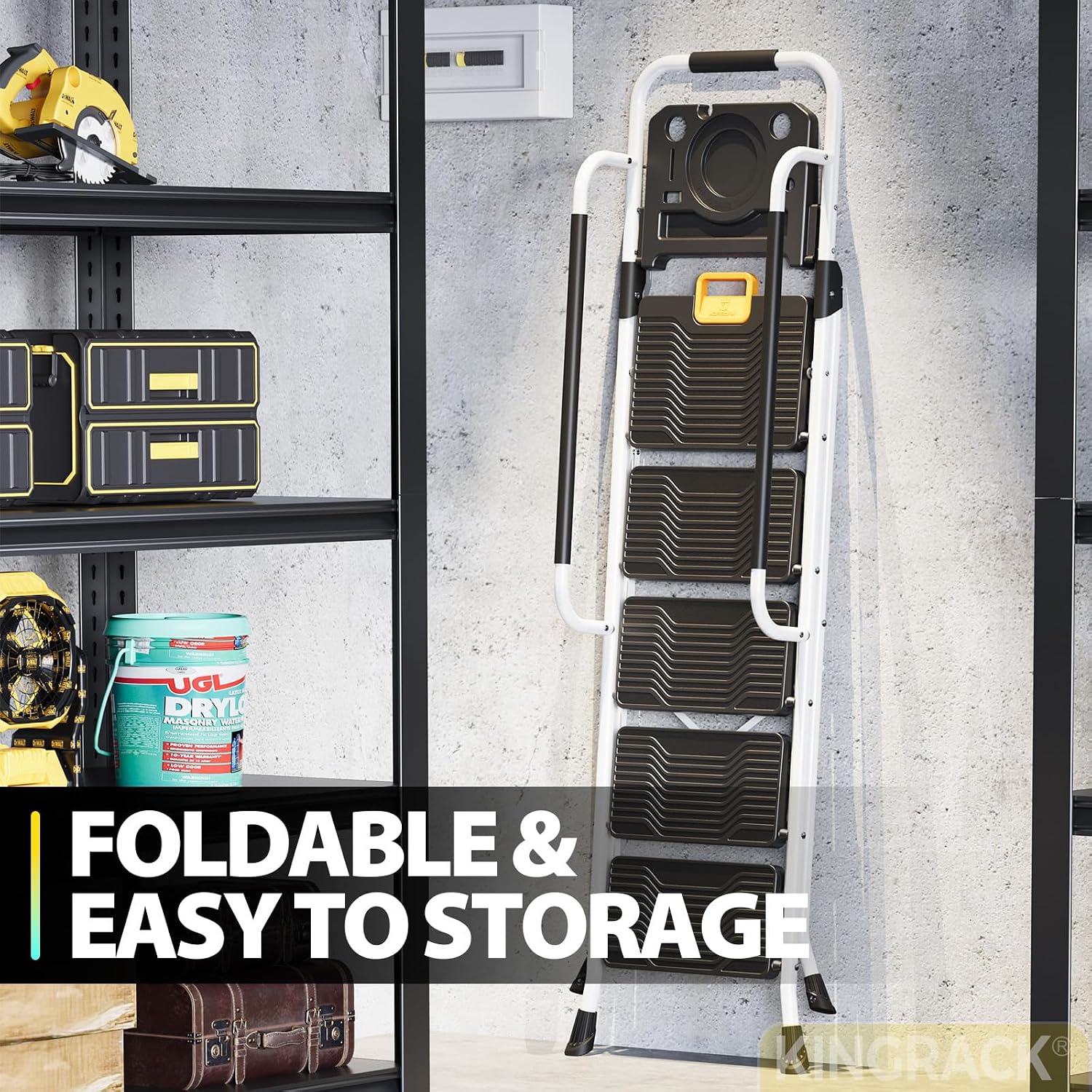 Thumbnail 6 de KINGRACK WK2226-5D 5-Step Folding Ladder, 800 lb Capacity, Tool Tray