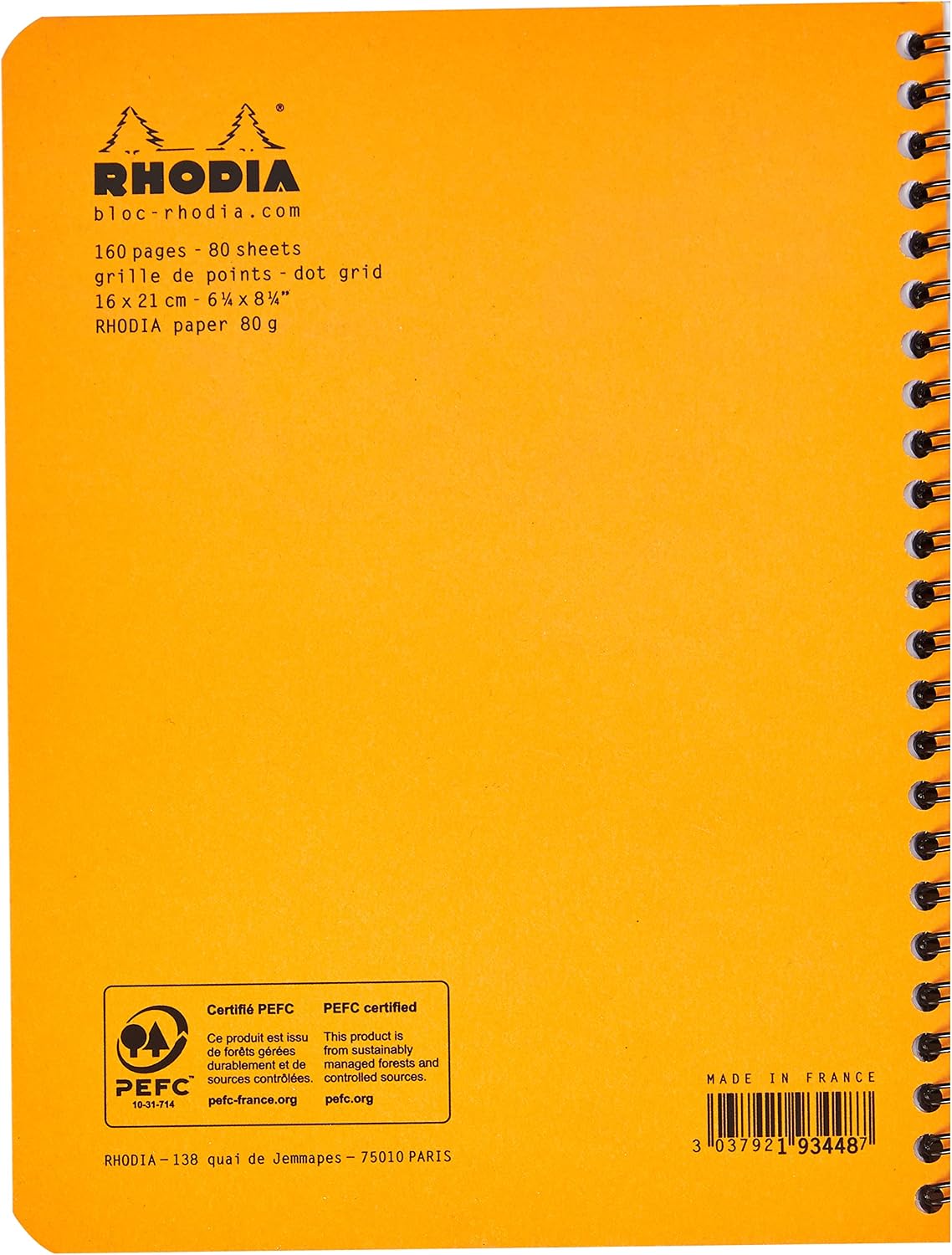 Detalle de RHODIA 193448C Spiral Notebook (Full Binding) – A5+, Dot, 160 Detachable Pages, Orange