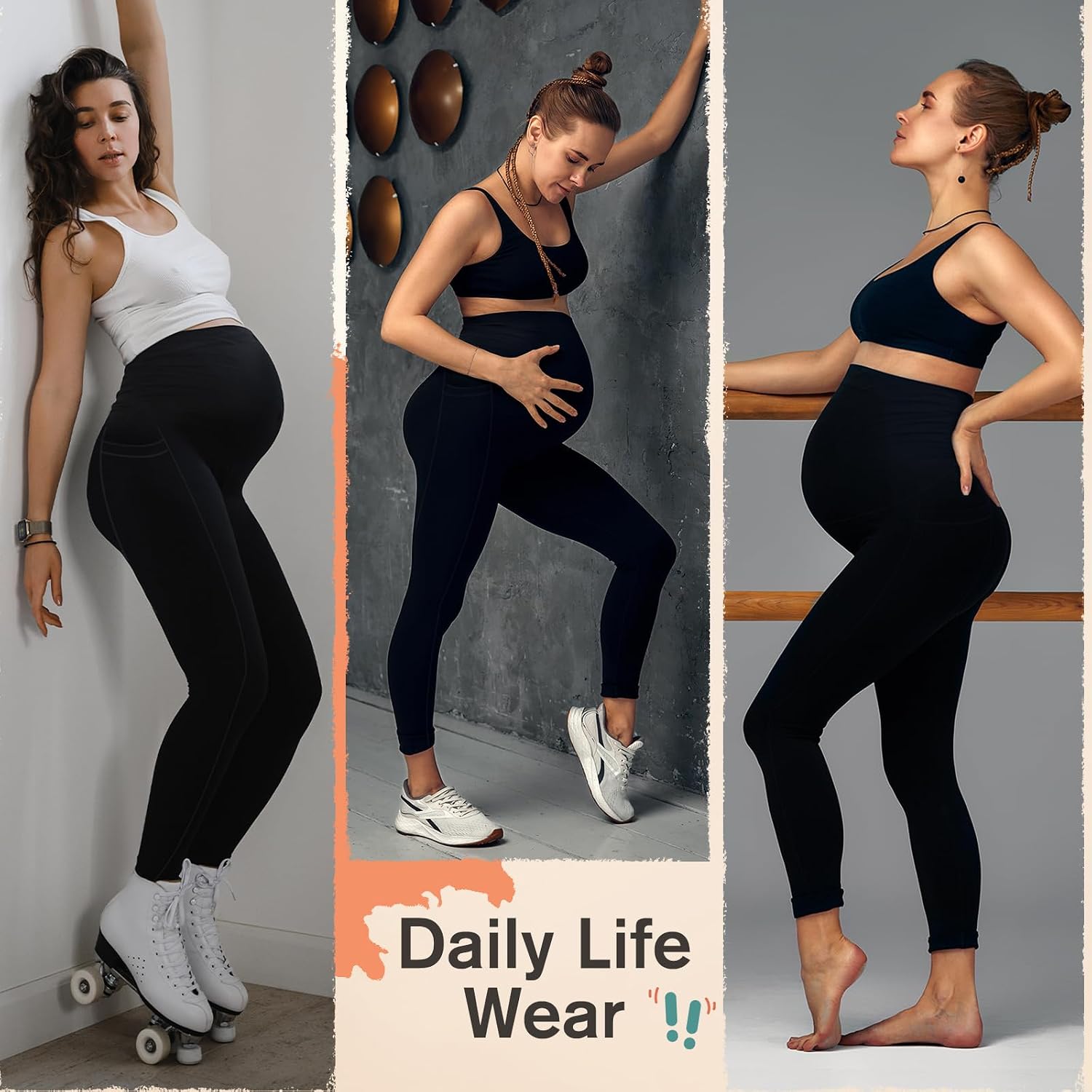 Detalle de Farrobor Leggings premaman da donna con tasche e vita alta