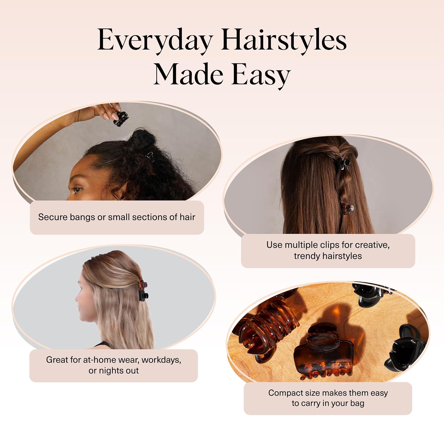 Detalle de Kitsch Small Hair Clips for Women - Stays In Place Without Pulling or Snagging (6 Pcs)