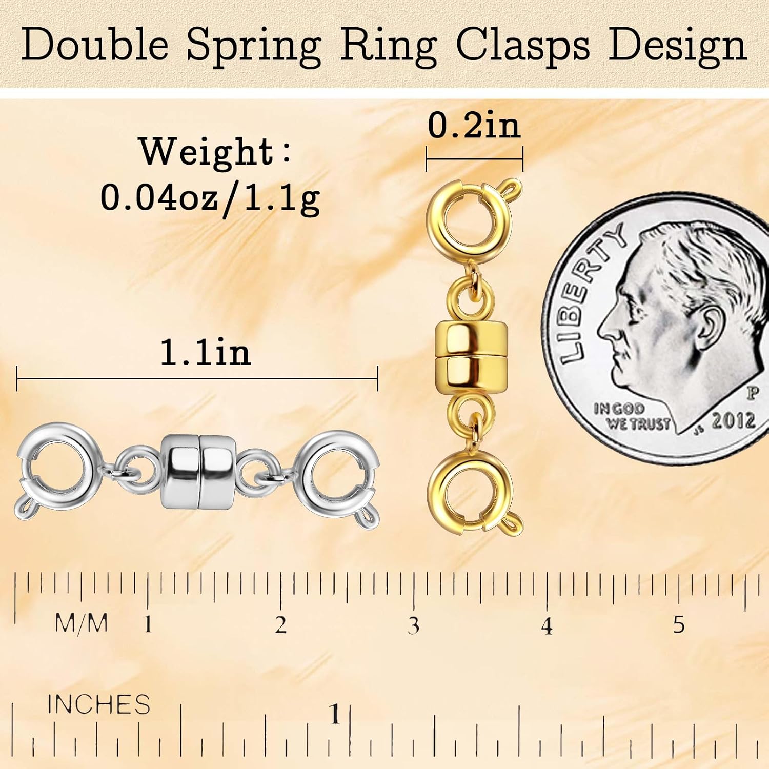Detalle 2 de Qulltk Magnetic Necklace Clasps, Double Spring Ring, Gold & Silver, 8-Piece Set