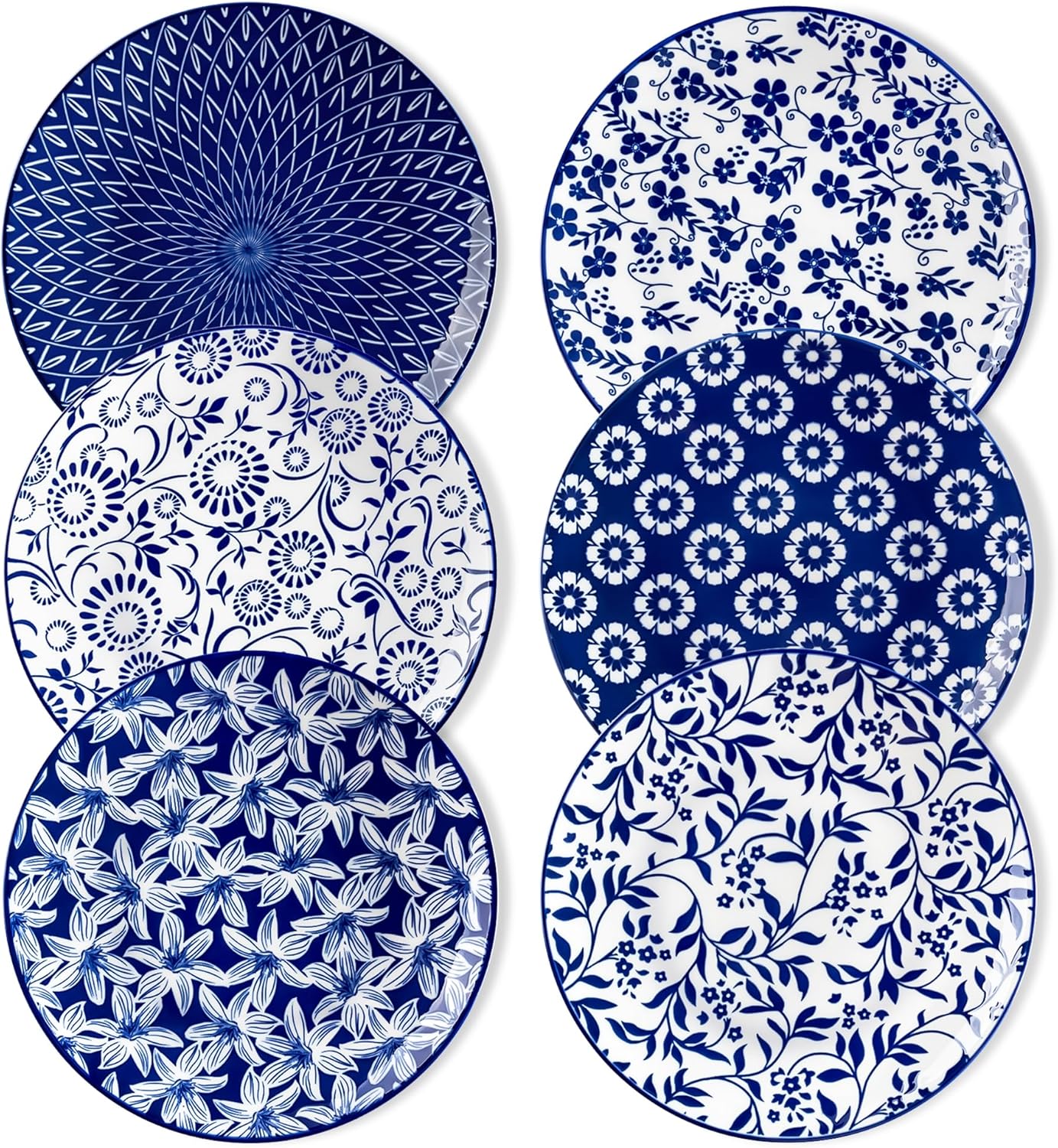 vancasso SELENE Salatteller 6-teilig (Porzellan), Dessert- und Kuchenteller Ø 21 cm – Blau-Weiß Vintage