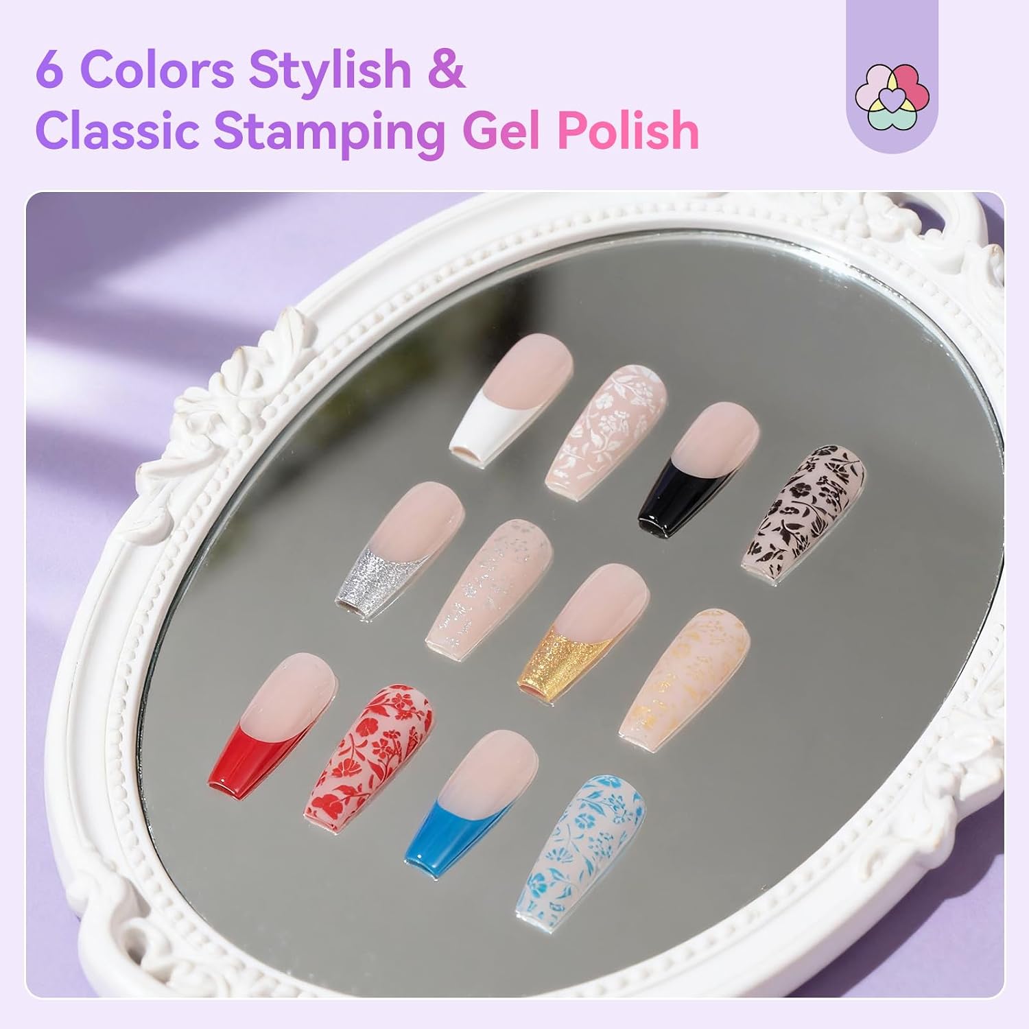 Detalle de SAVILAND Nail Stamping Gel Polish Kit, 6 Colors