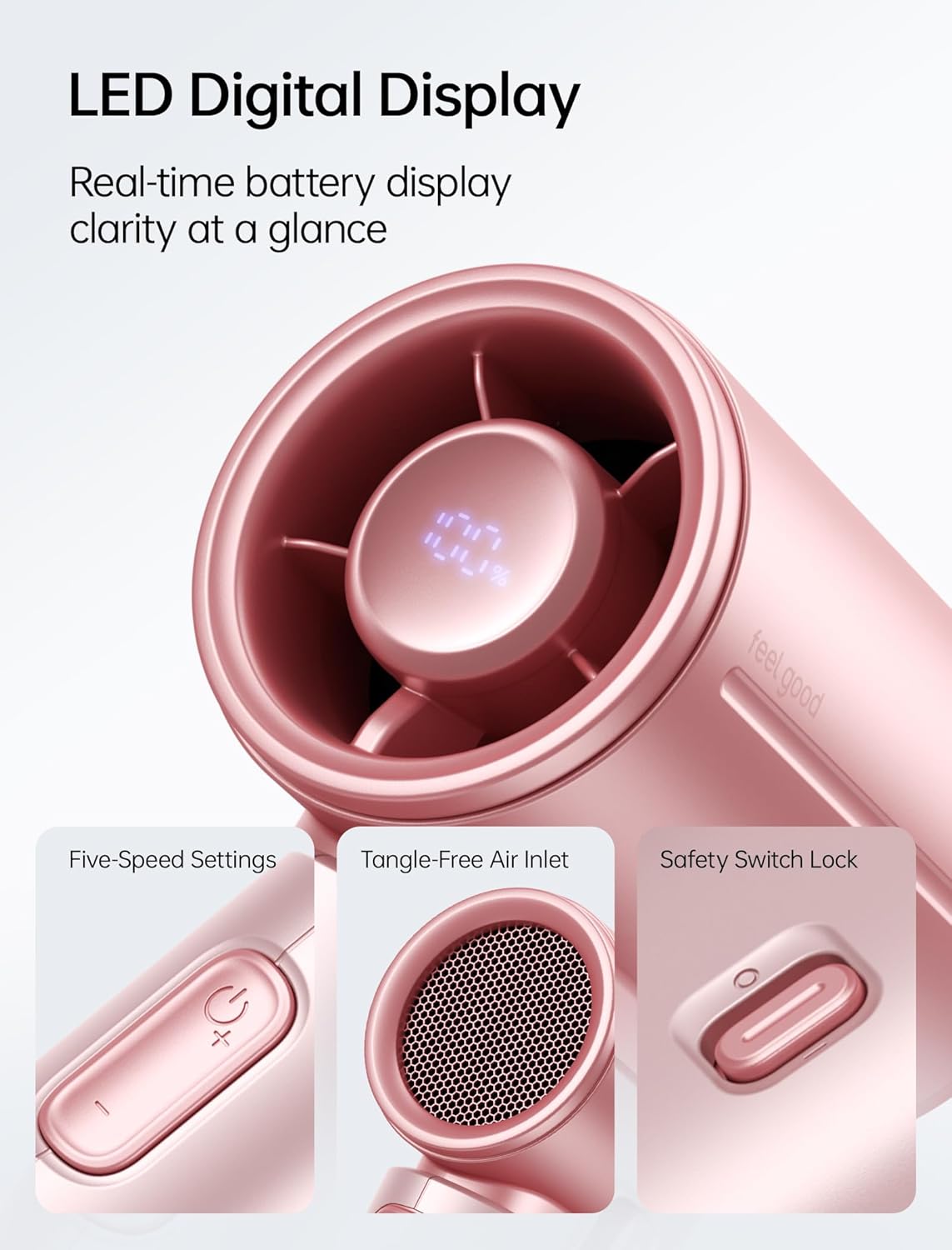 Detalle de JISULIFE Mini Handheld Fan 9S - Sleek Chrome