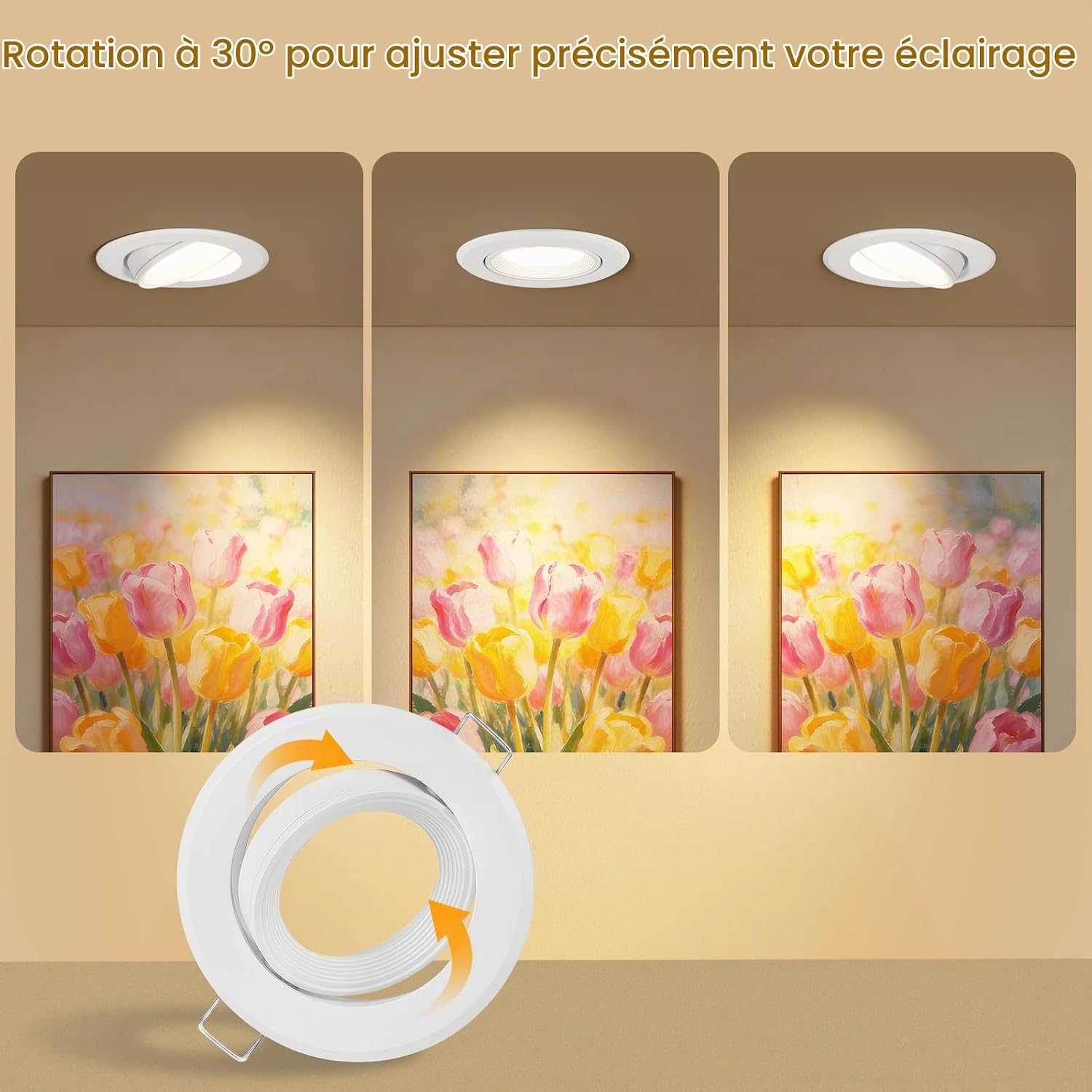 Detalle de Dehobo D0910 GU10-inbouwspots, set van 6 in wit aluminium, 30° draaibaar