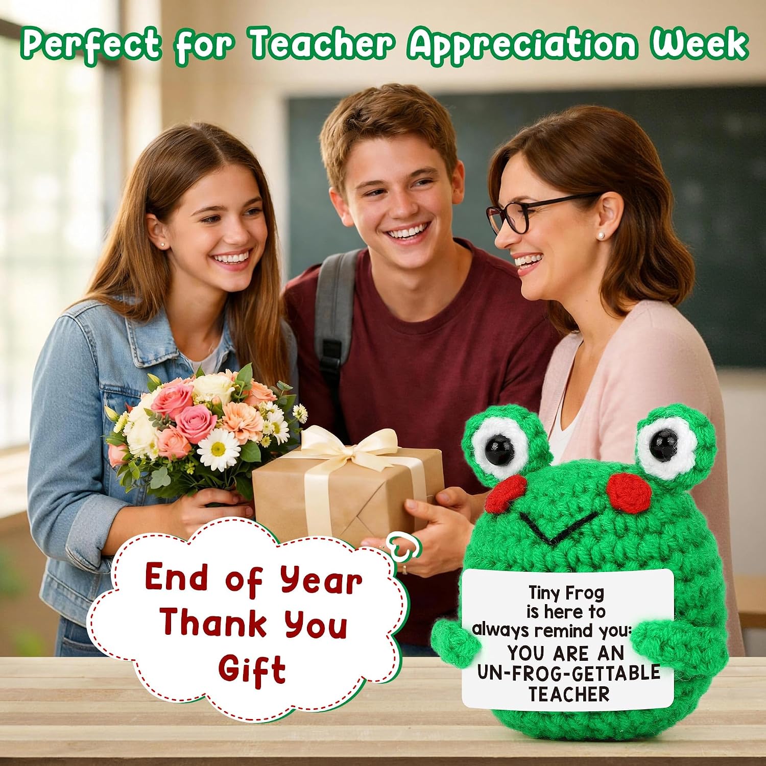 Thumbnail 6 de Teacher Appreciation Gift: Handmade Crochet Frog with Encouragement Card