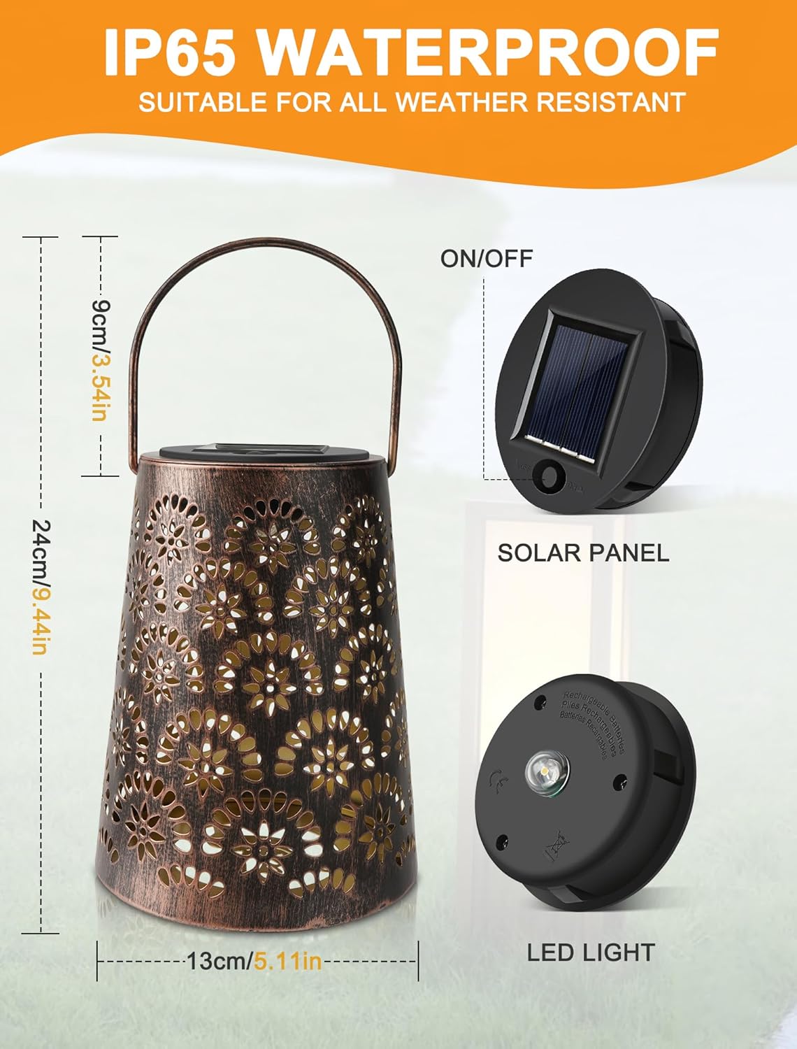 Thumbnail 6 de OUILA Solarlampen für Außen (IP65) – wetterfeste Metall-Gartenleuchte mit LED und Vintage-Floral-Design