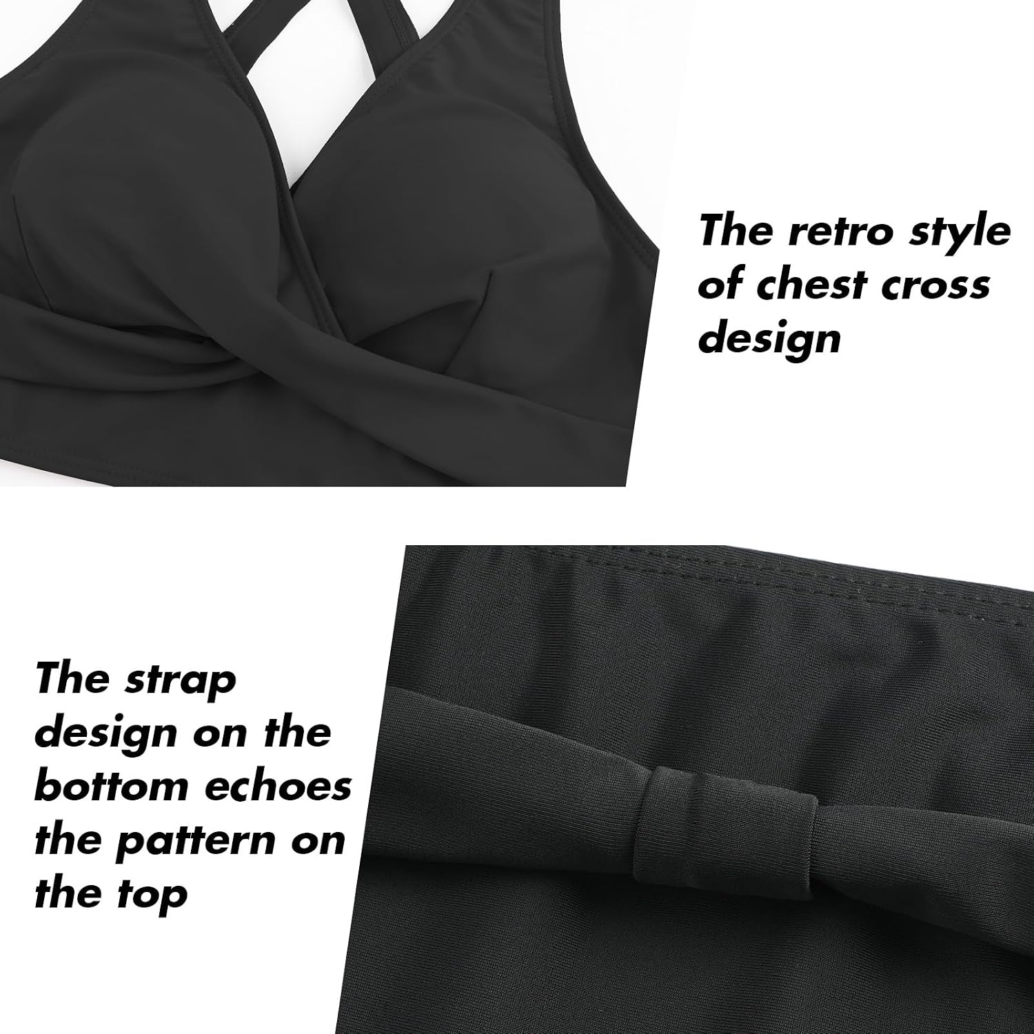 Detalle de Adigaber Damen Zweiteiliger Bikini mit V-Ausschnitt, überkreuztes Blumenmuster – Bauchkontrolle und sommerliche Bademode