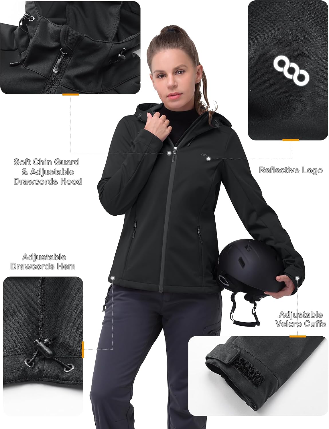 Detalle 2 de 33,000ft Damen Softshelljacke – wasserdichte, winddichte Funktionsjacke mit Kapuze für Rad, Lauf & Outdoor