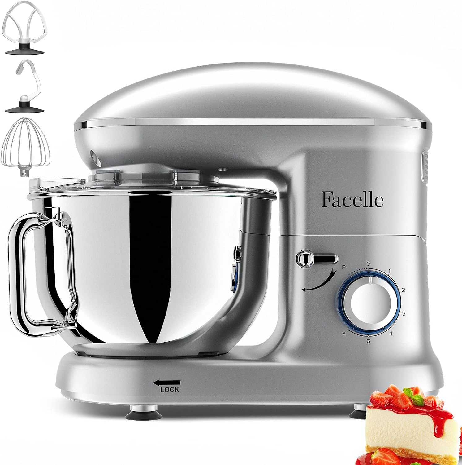 Thumbnail 6 de Robot pâtissier Facelle 1500 W 6,2 L (crochet, batteur, fouet) avec protection anti-éclaboussures