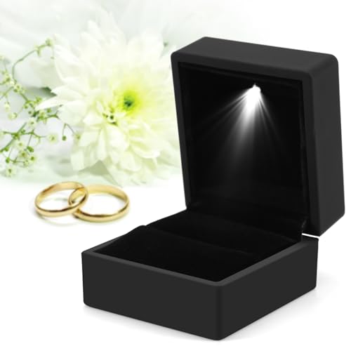 Detalle 2 de Yosoo Health Gear caja de anillo con luz LED para propuesta de boda y San Valentín (negro)