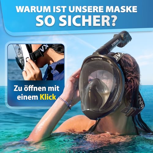 Detalle de KAIMANA Schnorchelmaske Vollgesichtsmaske für Erwachsene & Kinder – CO2-sicher & flexibel einsetzbar