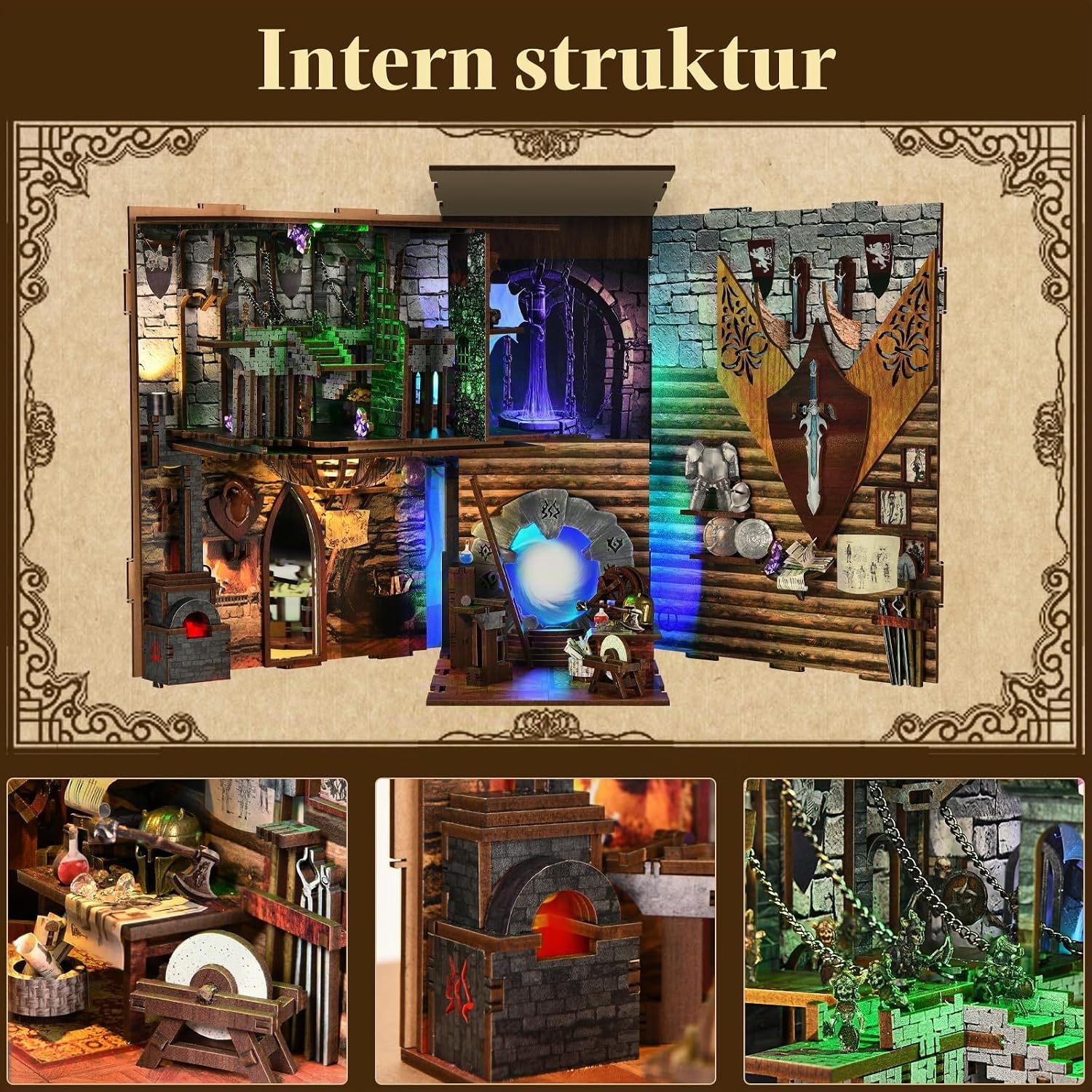 Detalle de MiniCity Book Nook Kit – byggsats i trä, 1:12, Sword and Magic
