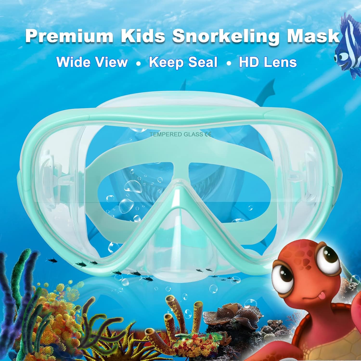 Detalle de EXP VISION Kinder Panorama Schnorchelmaske 180° mit gehärtetem Glas – Anti-Nebel, Silikon-Rock & Nasenschutz