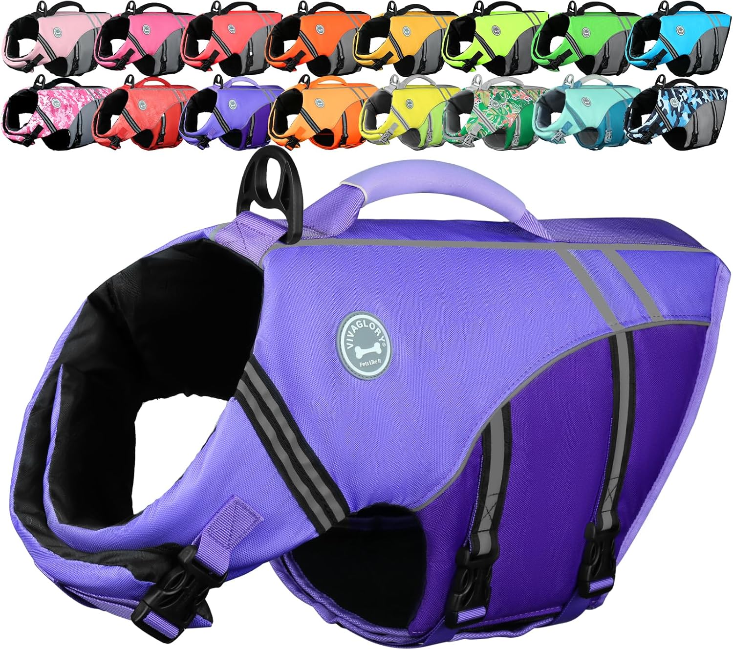 Detalle de VIVAGLORY Sports Style Dog Life Jacket — Robust Buoyancy Vest with Handle and Reflective Trim