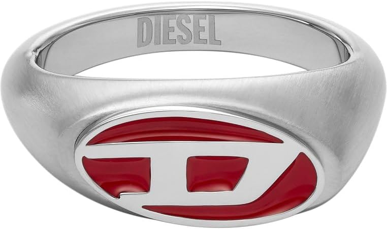 Thumbnail 1 de Diesel Herrenring – rotes Emaille und Edelstahl Signet Ring (Größe 21)