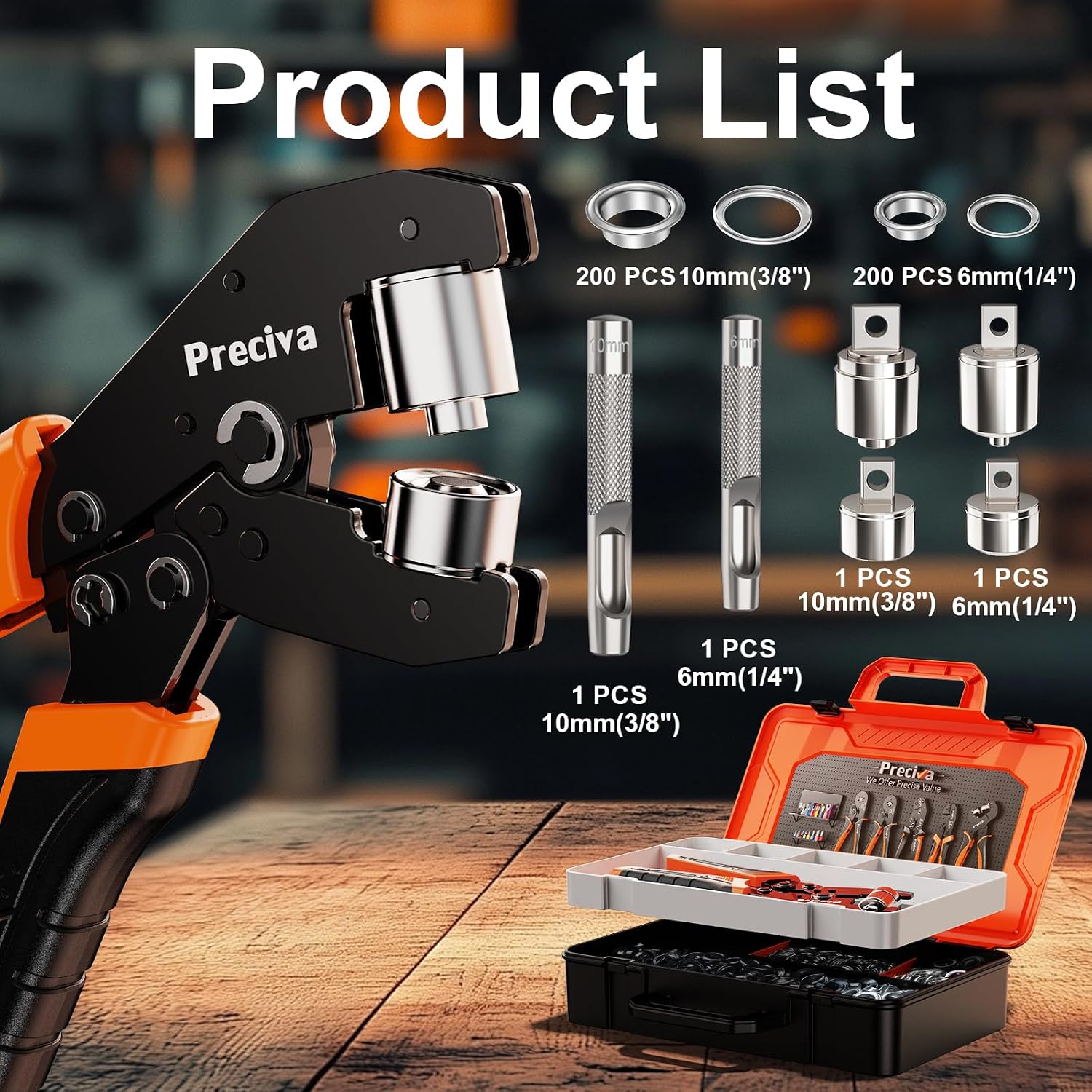 Thumbnail 1 de Preciva Pince à Œillet avec 400 pièces 6+10 mm – Kit professionnel et coffret