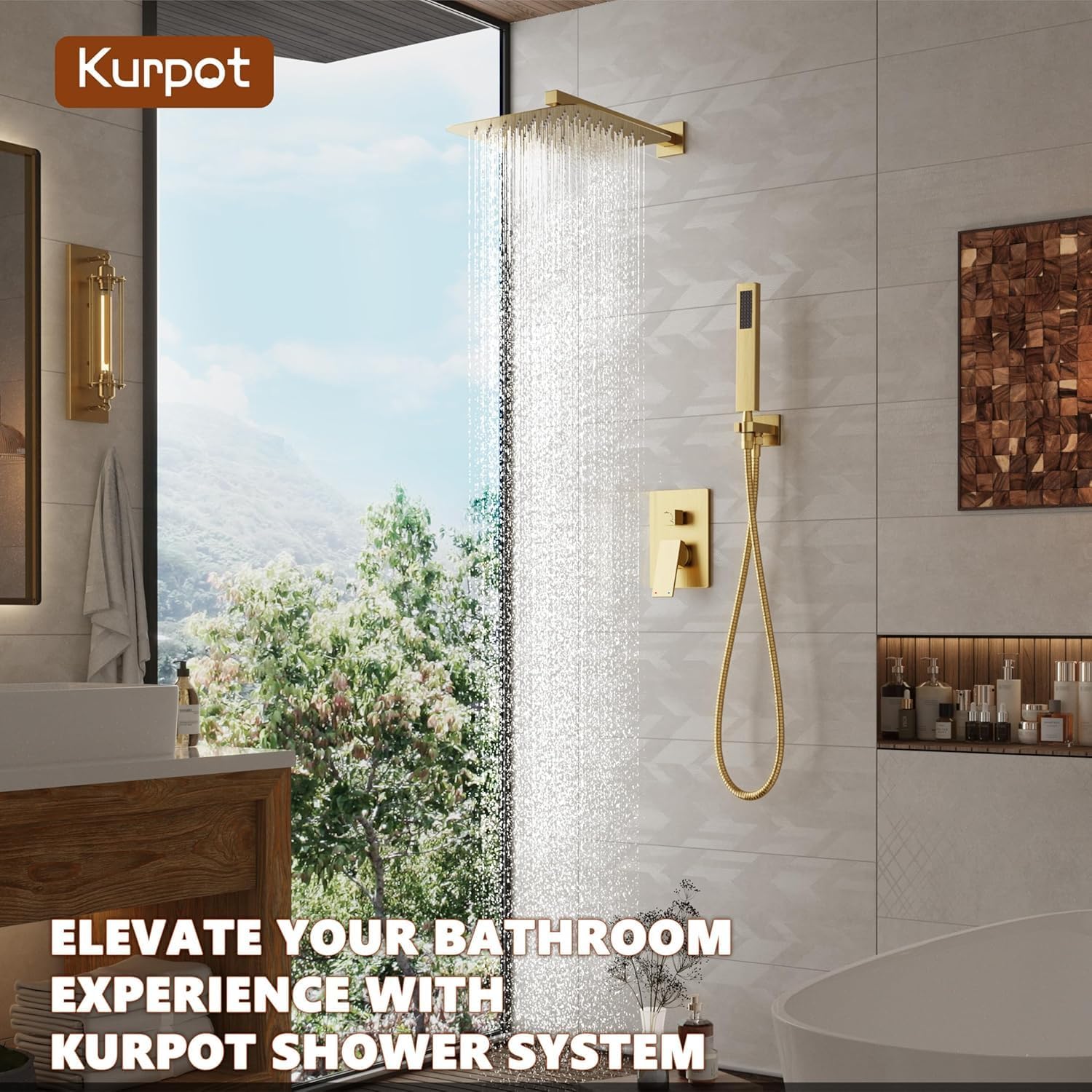 Thumbnail 6 de Kurpot K103906BG Shower System, 10-Inch Brushed Gold Rain Head and Handheld