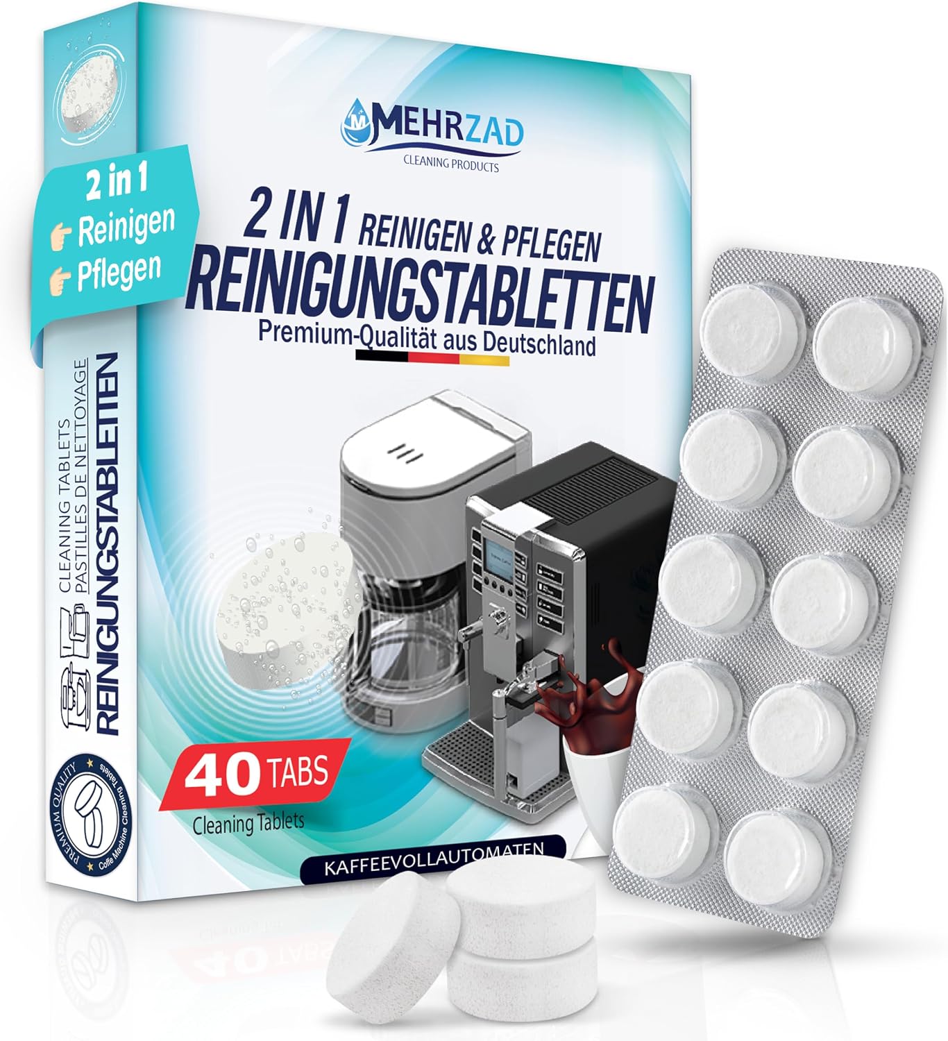 Detalle de 40× Reinigungstabletten für Kaffeevollautomaten – Clean & Protect, kompatibel für Siemens EQ-Series und Krups, einzeln verpackt