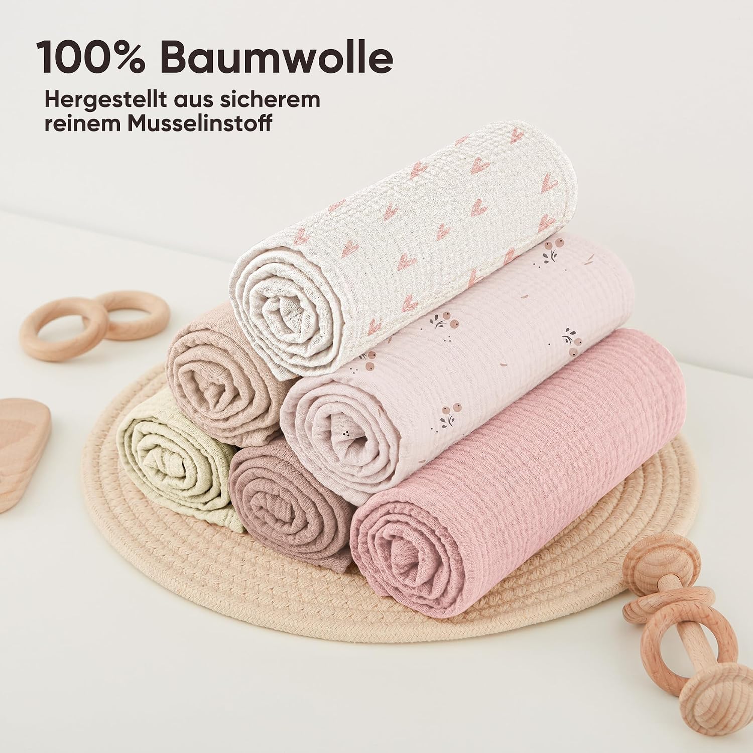 Detalle 1 de Bearmoss Musselin-Spucktücher Set 6x 60x60 cm