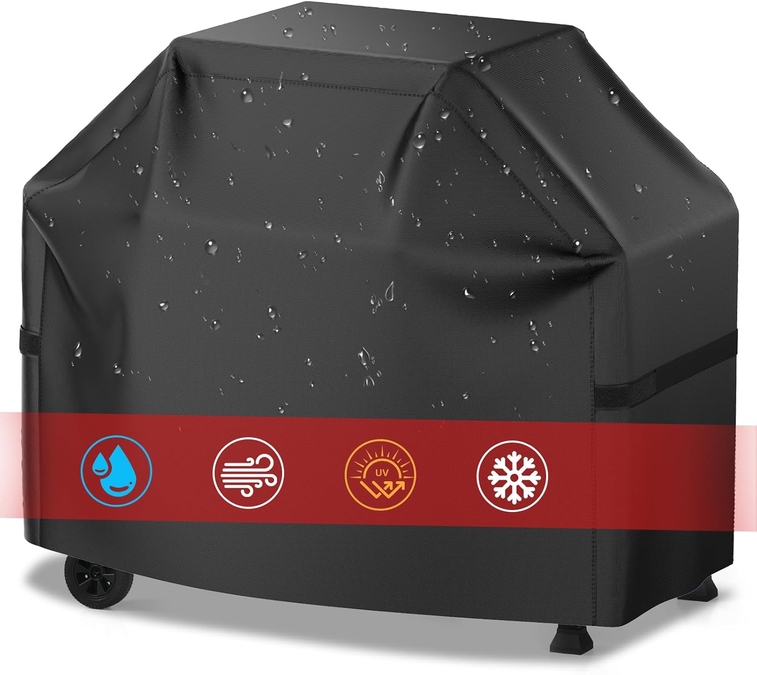 58-inch BBQ Gas Grill Cover (Waterproof, Anti-UV, Rip-Proof) with Hook-and-Loop Straps & Drawstring