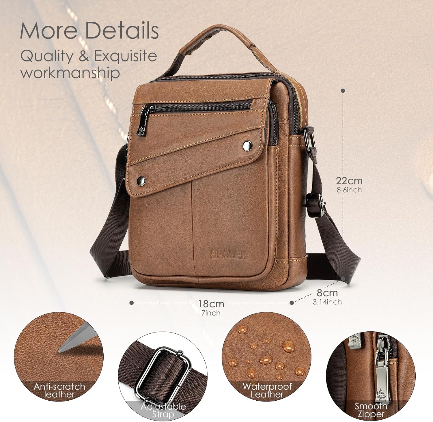 Thumbnail 4 de SPAHER B357 borsa da uomo a tracolla in pelle bovina (messenger) per iPad 11