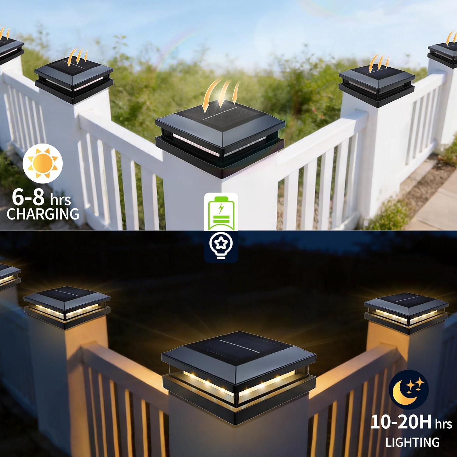 Detalle 2 de Spacelumen 4 Pack Solar Post Cap Lights for Outdoor Posts (IP65, Auto On/Off) – Dual Warm/Cool White