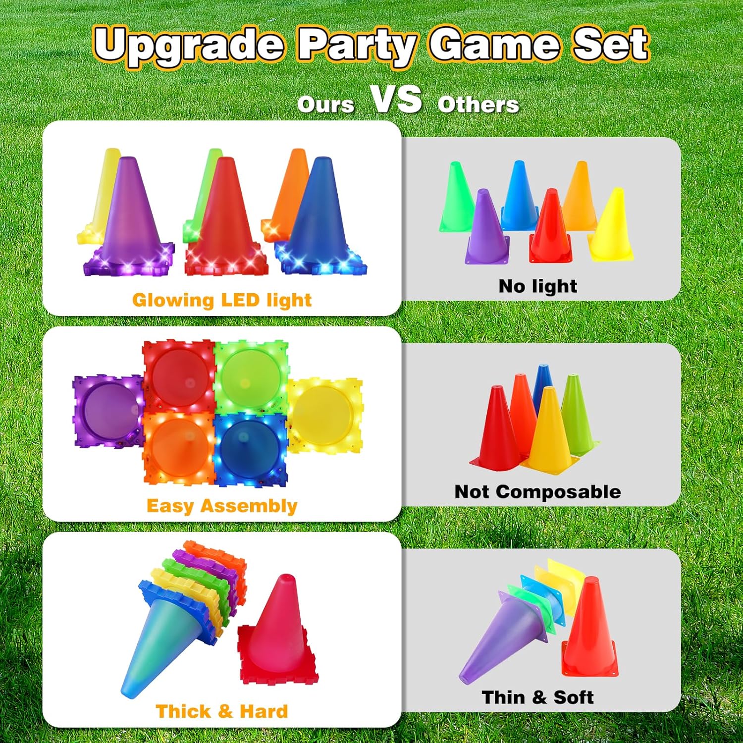 Thumbnail 6 de CLEMAS 35-teiliges 5-in-1 Light Up Wurfspiele-Set mit LED, Cornhole, Ringwurf und Eierlaufen