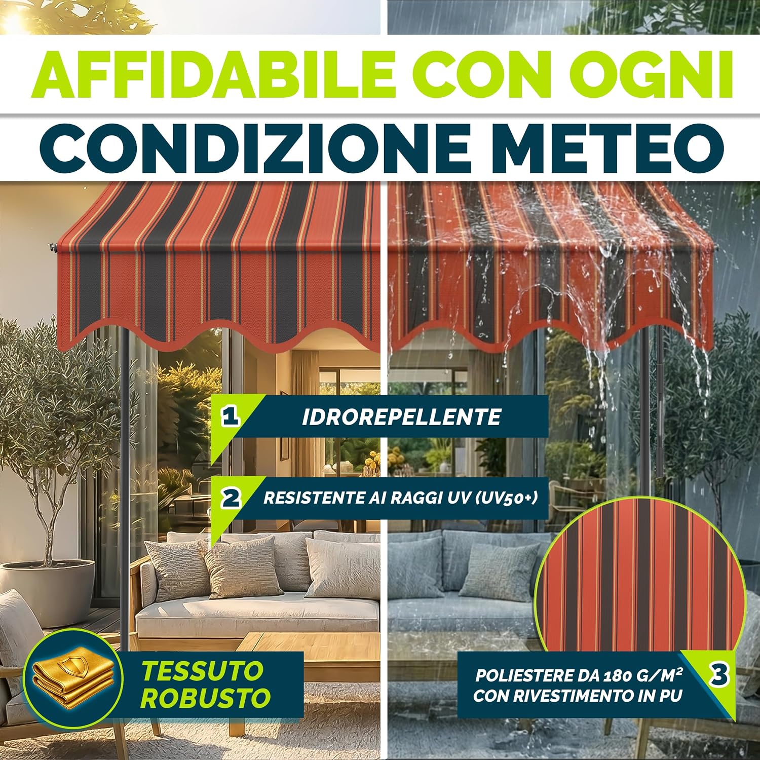 Detalle de Tillvex Tenda da Sole a Bracci con Manovella: protezione solare esterna facile da montare, regolabile e resistente