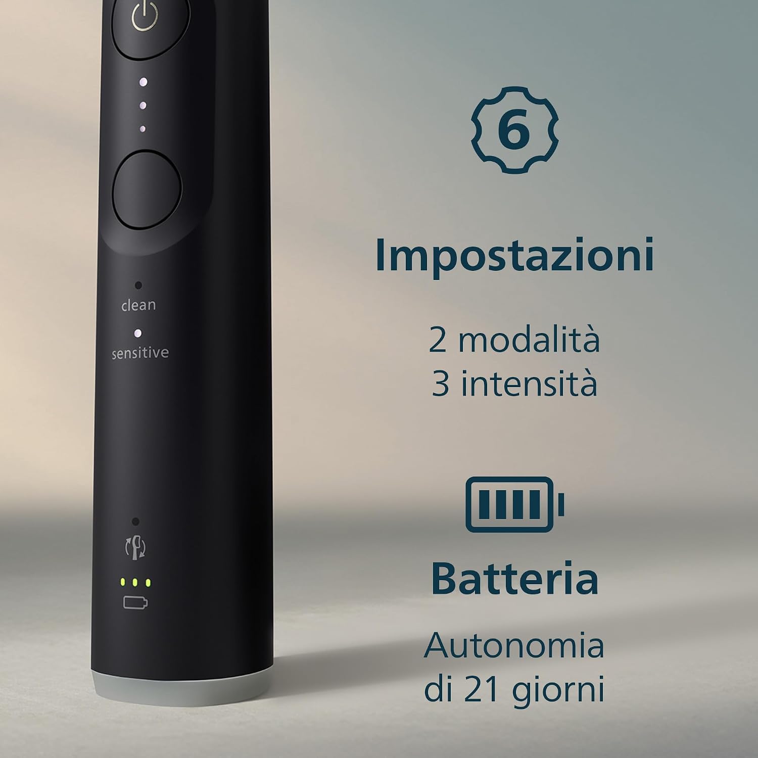 Detalle de Spazzolino Philips Sonicare Serie 6100 HX7401/12: pulizia delicata con sensore di pressione e 6 modalità
