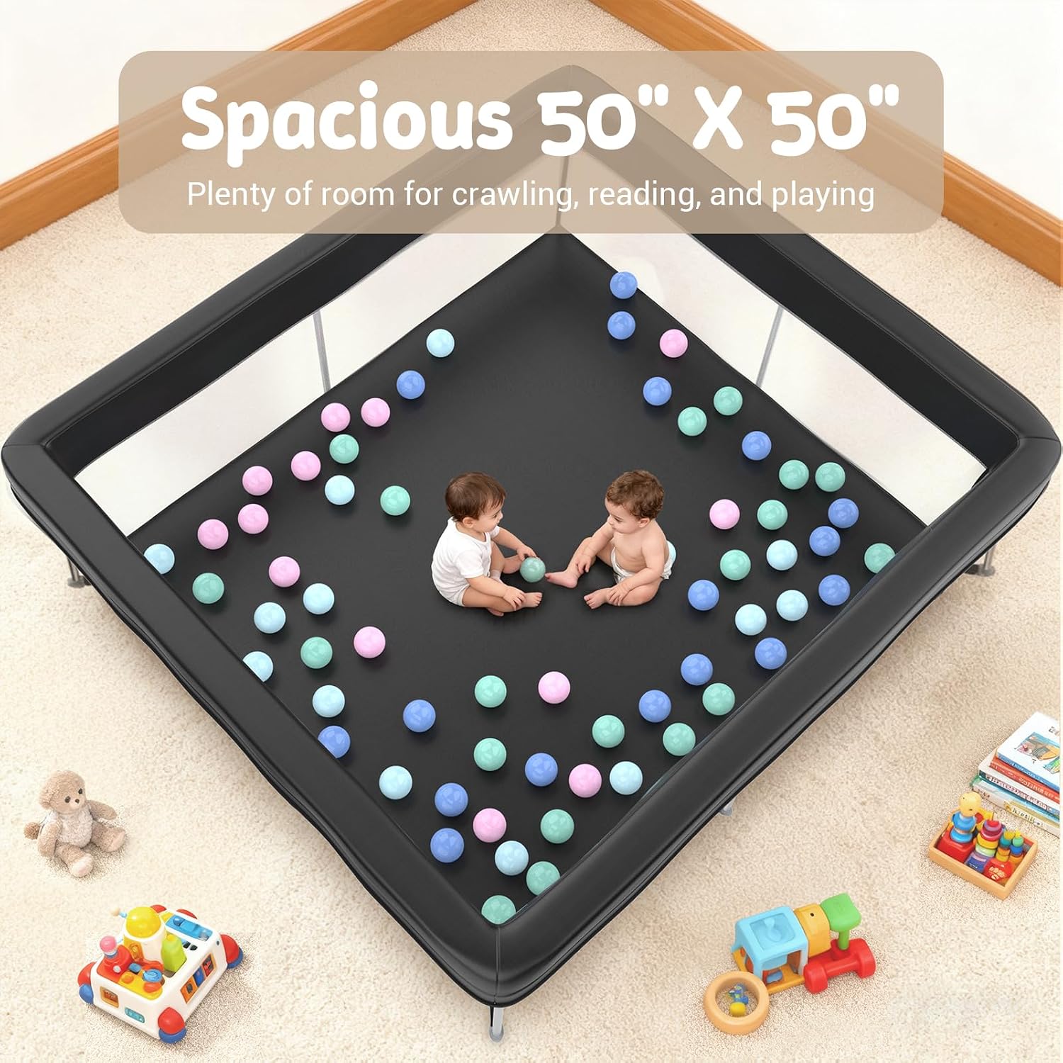 Detalle 2 de Desque Baby Playpen with Mat, 50 x 50 in Foldable Play Yard with Mesh Sides