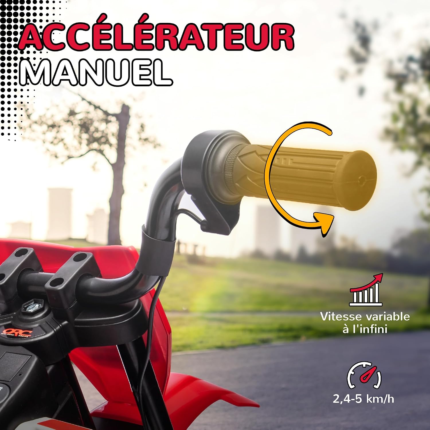 Detalle de AIYAPLAY Moto électrique pour enfants (12V) type cross, 2 moteurs, vitesse réglable jusqu’à 5 km/h – Rouge