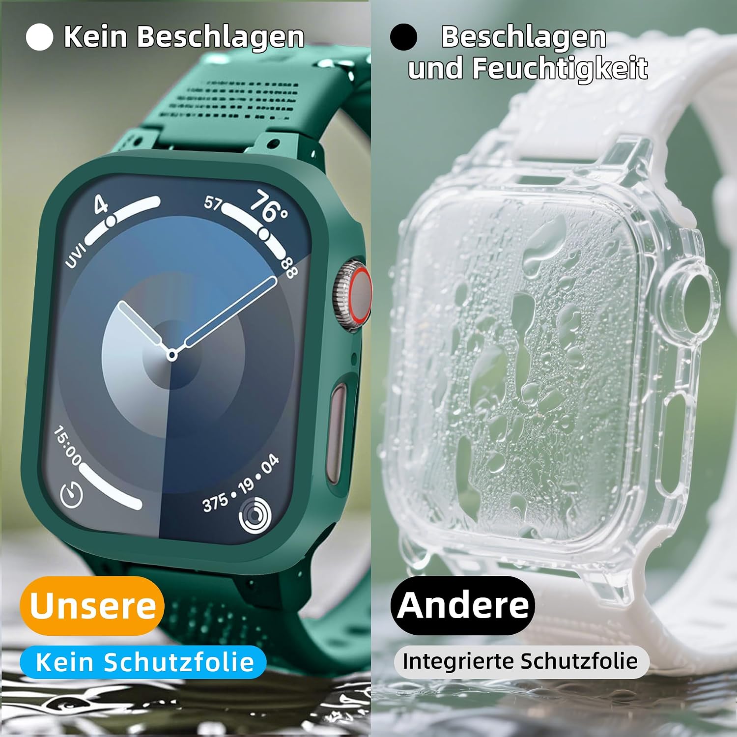 Thumbnail 1 de GEEDOOWIN Schutzhülle für Apple Watch Series 9/8/7 41 mm (2er-Set) – ultradünner Hart-PC-Rahmen, grün