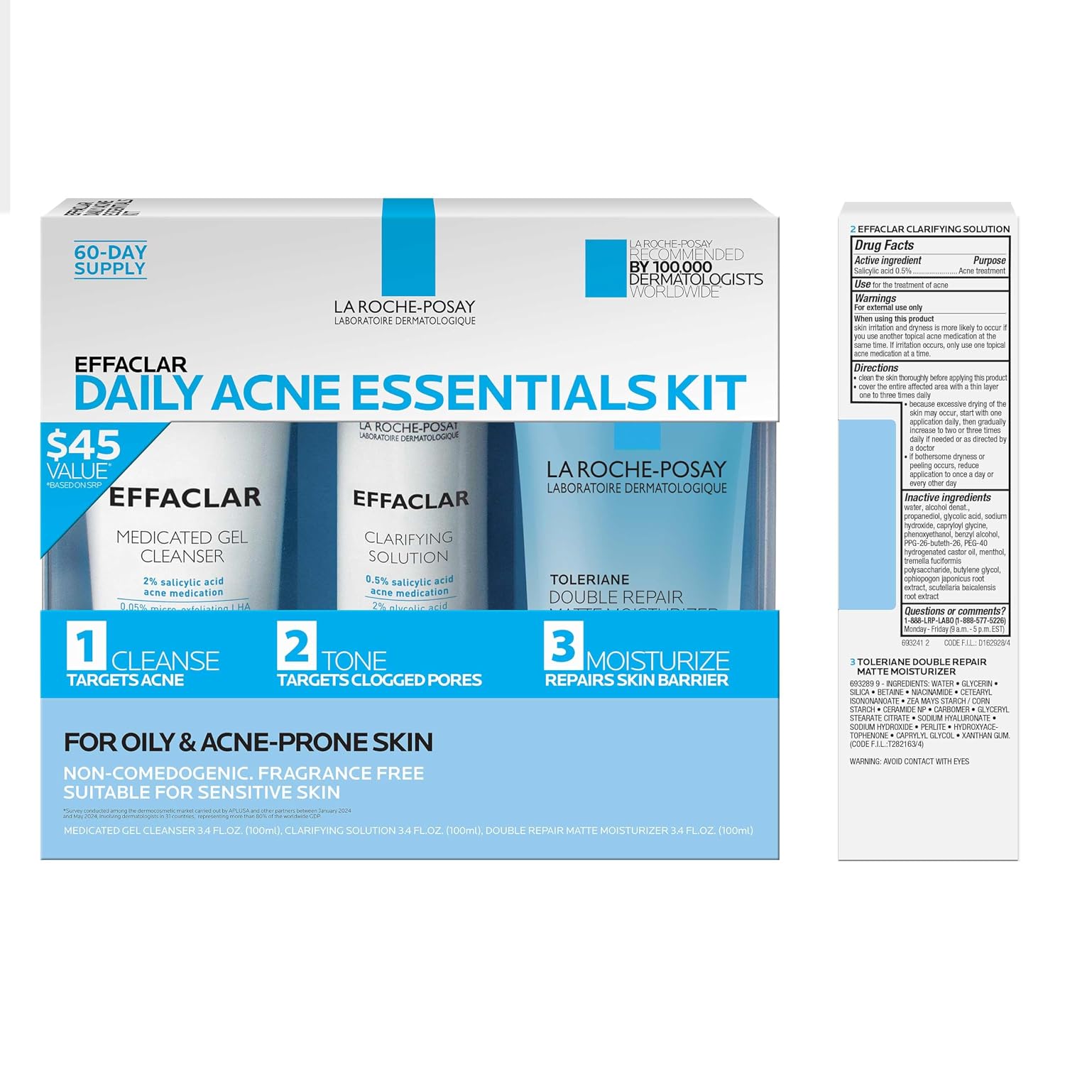 Detalle 2 de La Roche-Posay Effaclar Daily Acne Kit: Cleanser, Toner & Matte Moisturizer