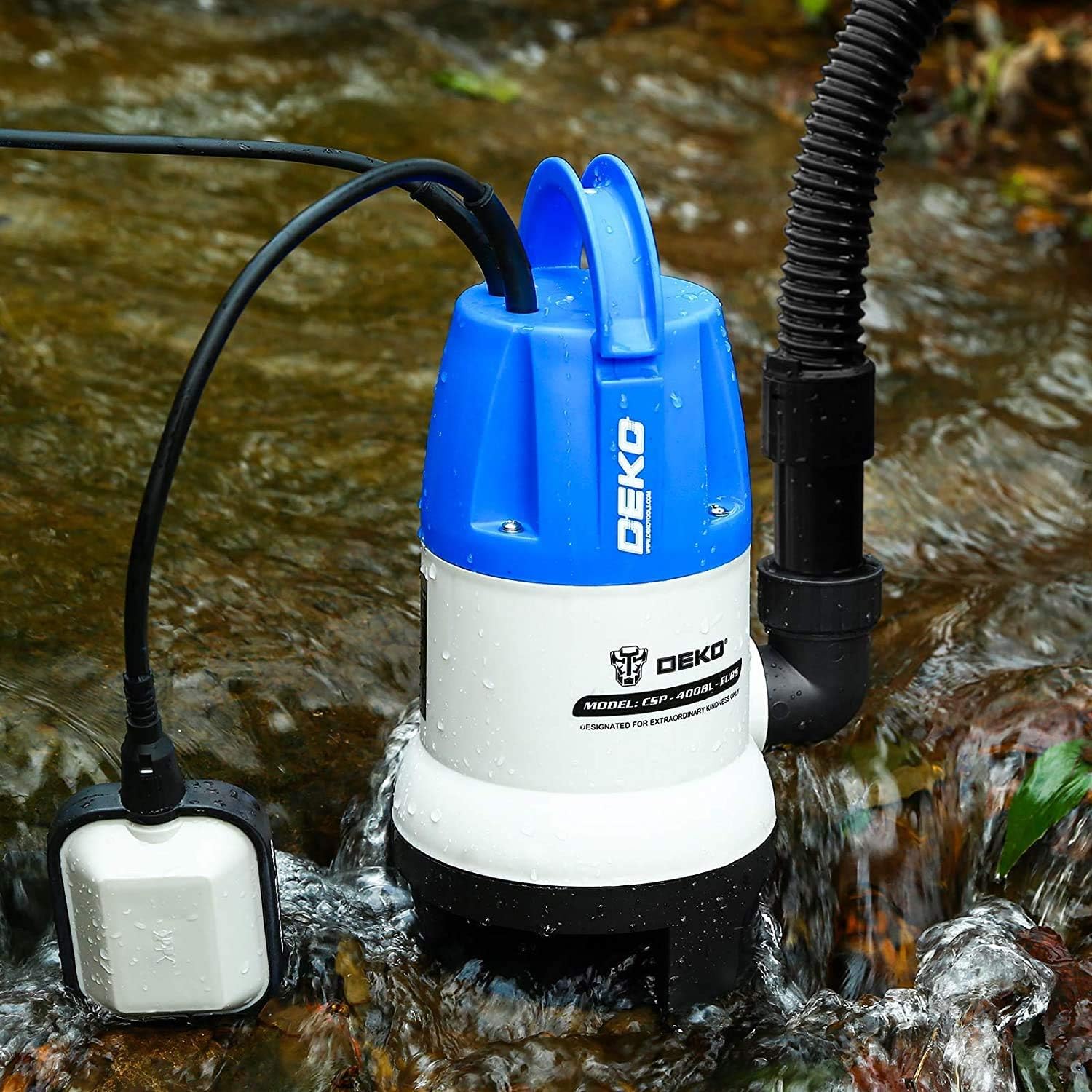 Thumbnail 1 de DEKO Pompa sommergibile portatile 400W 8000 L/h con galleggiante—scarico per vasca, piscina e laghetto