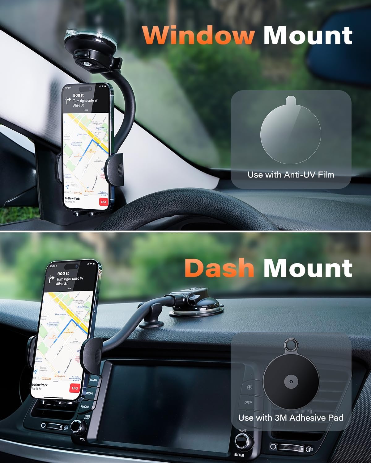 Detalle de APPS2Car Cell Phone Holder for Car Dashboard & Windshield (Long Arm, Anti-Shake, Strong Suction Mount)