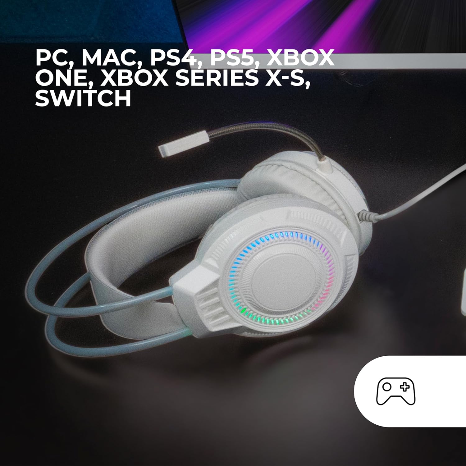 Detalle de Mars Gaming MH124: cuffie gaming FRGB Rainbow, comfort prolungato e compatibilità estesa