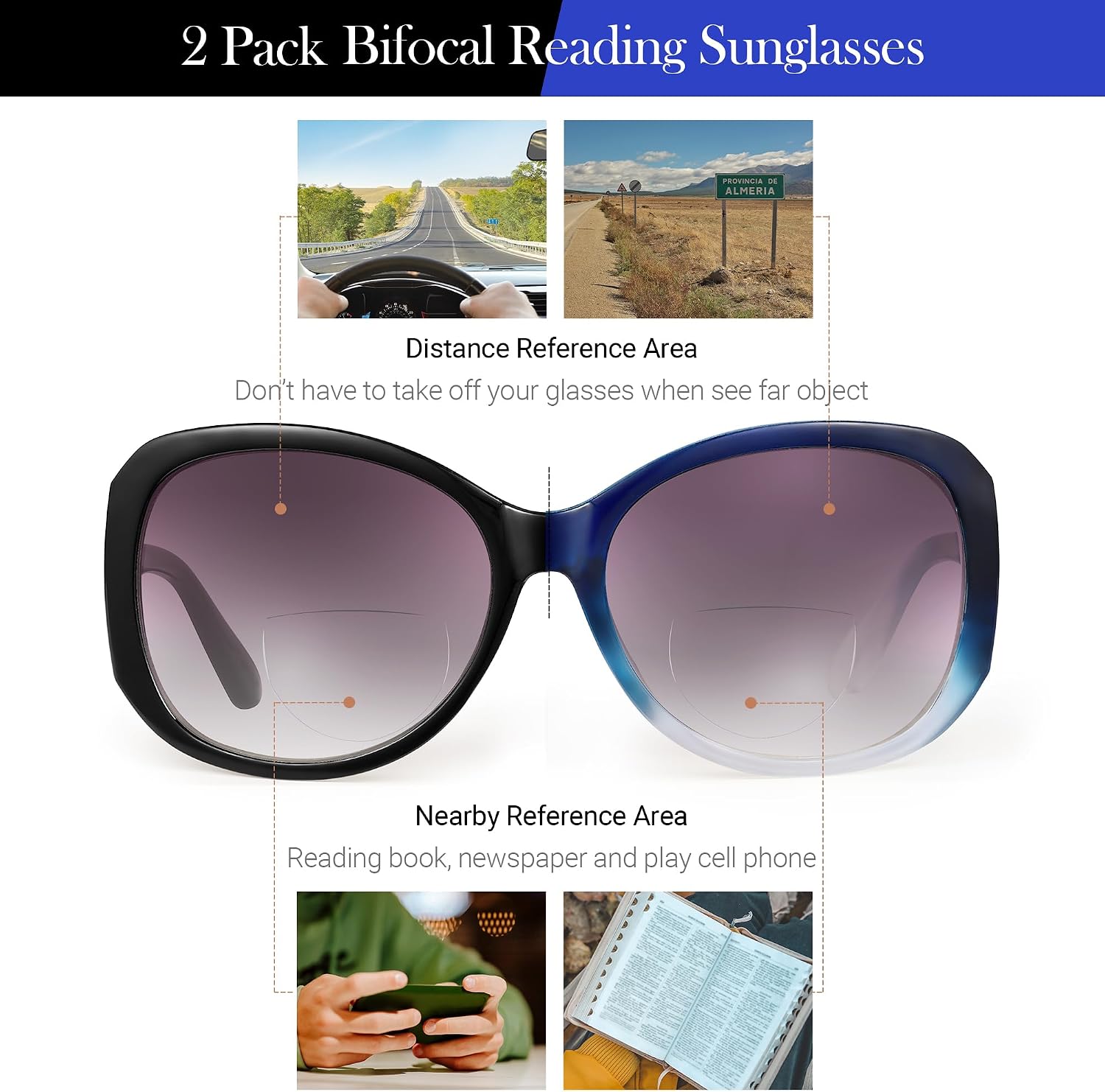 Thumbnail 4 de JM Classic Bifocal Reading Sunglasses for Women – Vintage Outdoor Readers