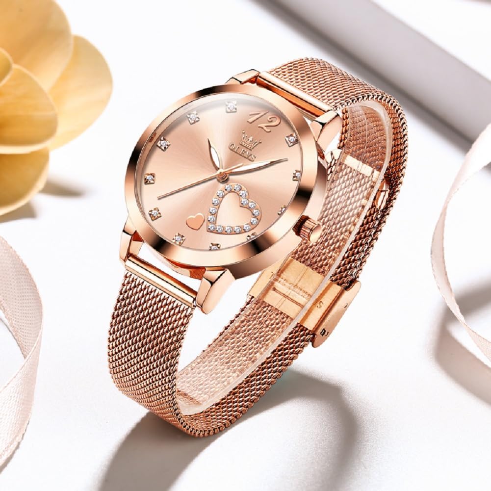 Thumbnail 1 de OLEVS Damenuhr Roségold Herz Diamant Quarz