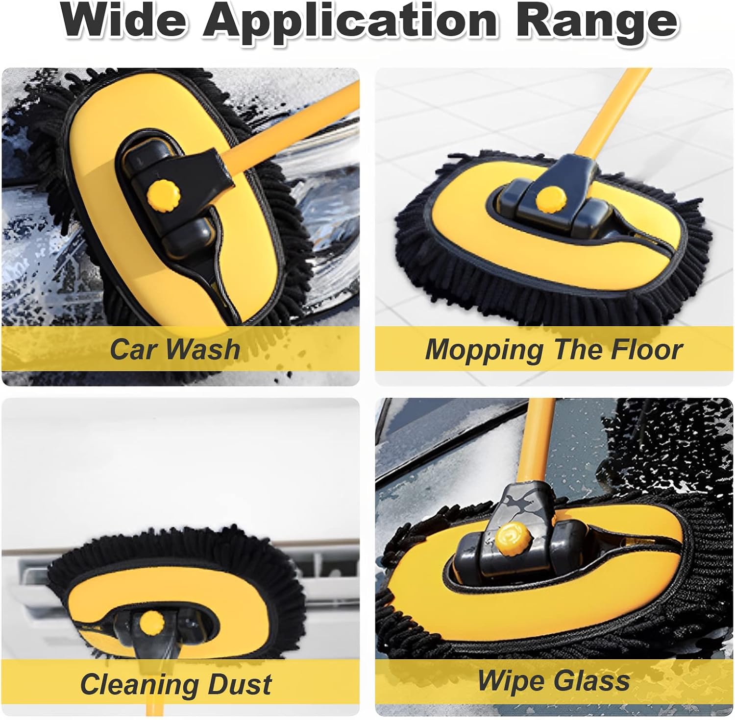 Thumbnail 6 de 15° Curved Car Cleaning Brush with Telescopic Handle – 1 Mop + 2 Cloths Microfibre Kit