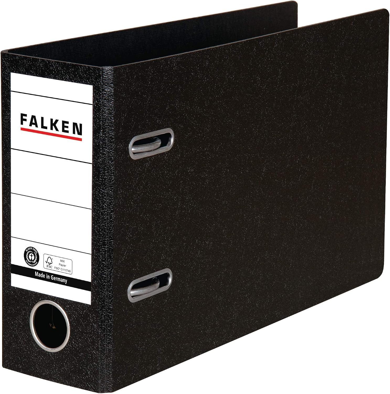 Detalle de Original Falken Ringordner Sonderformat Hartpappe – DIN A5 quer, 8 cm Rückenbreite, schwarz