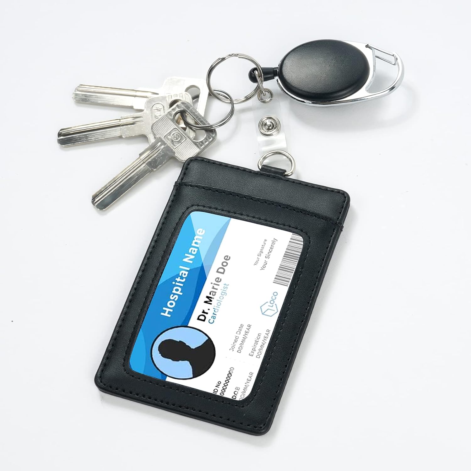 Detalle de Vicloon Ausweishalter Schlüsselanhänger, einziehbar (2er-Set) mit Kartenrolle und Gürtelclip