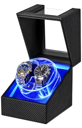 Detalle de ANWBROAD Uhrenbeweger 2 Uhren – LED-Kristall-Design Doppel-Uhrenbox mit leisem Motor